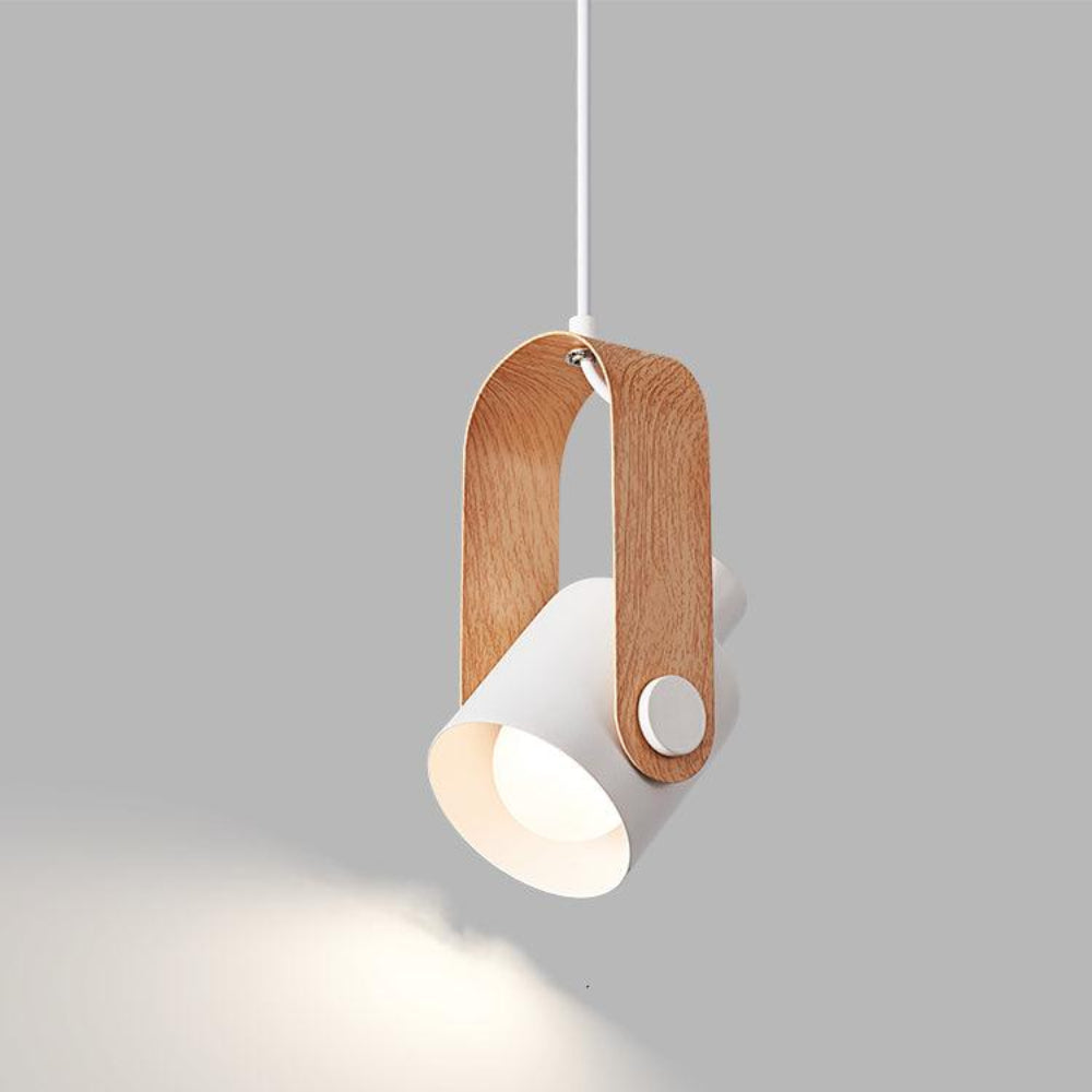 Nordisk hängande spotlight – elegant pendellampa i trä och metall